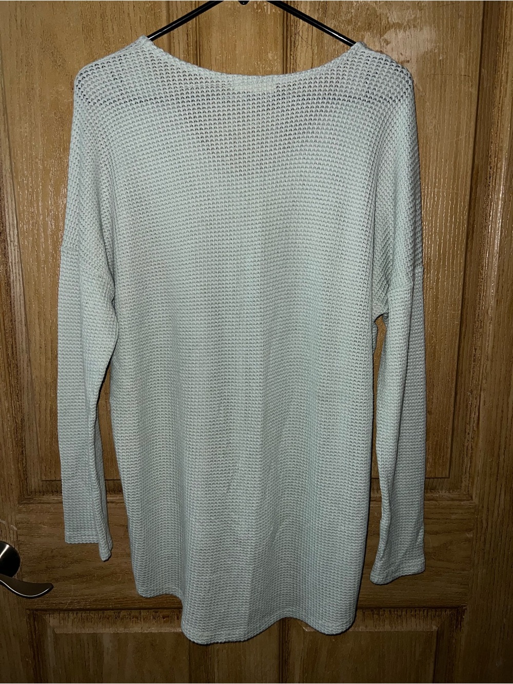 Ginger G Light Mint Waffle Knit V-Neck Sweater. Size large - Picture 2 of 3